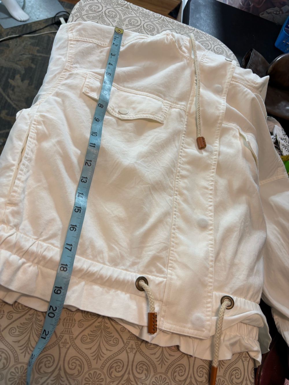 Yerse Anthropologie White Hooded Utility Lightweight Drawstring Jacket Small S - Picture 3 of 13